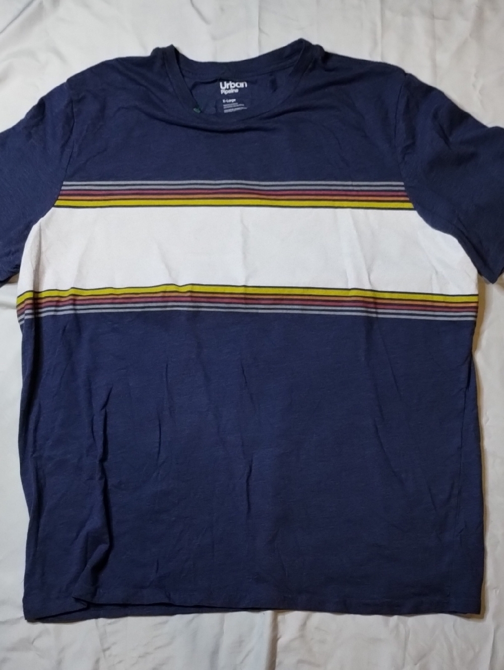 X Large Urban pipeline Navy Heather Crewneck Tee with White Logo